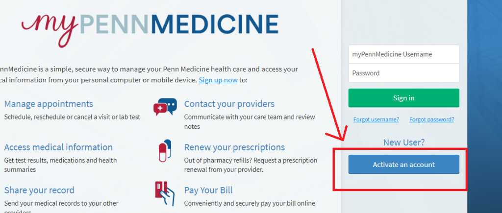 myPennMedicine activate an account