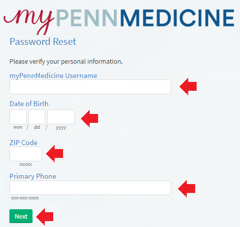 myPennMedicine login Password Reset